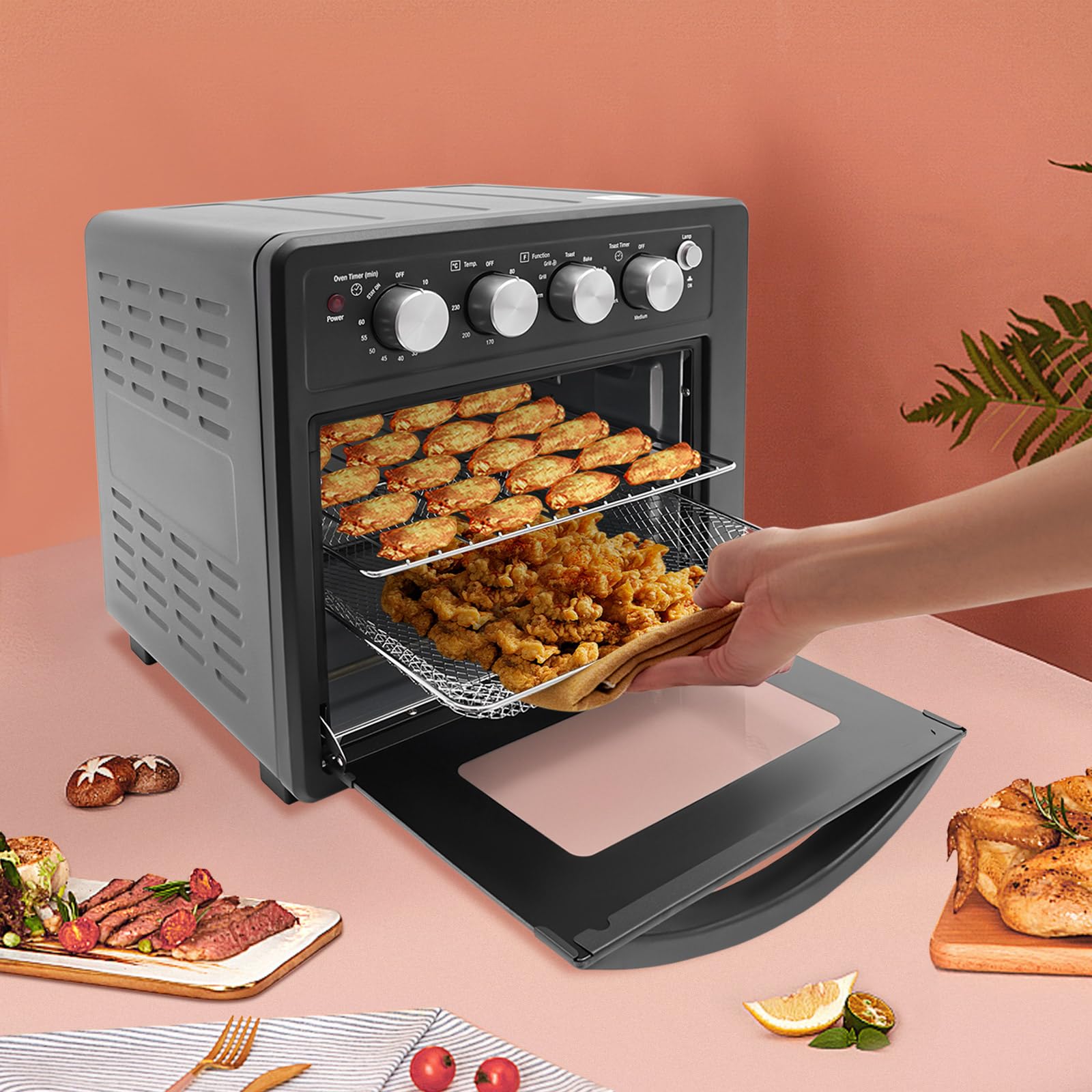 Forno elettrico da 1700 W, forno ad aria elettrica con grande capacità, friggitrice e tostapane, forno multifunzione per casa, panetteria e ristoranti