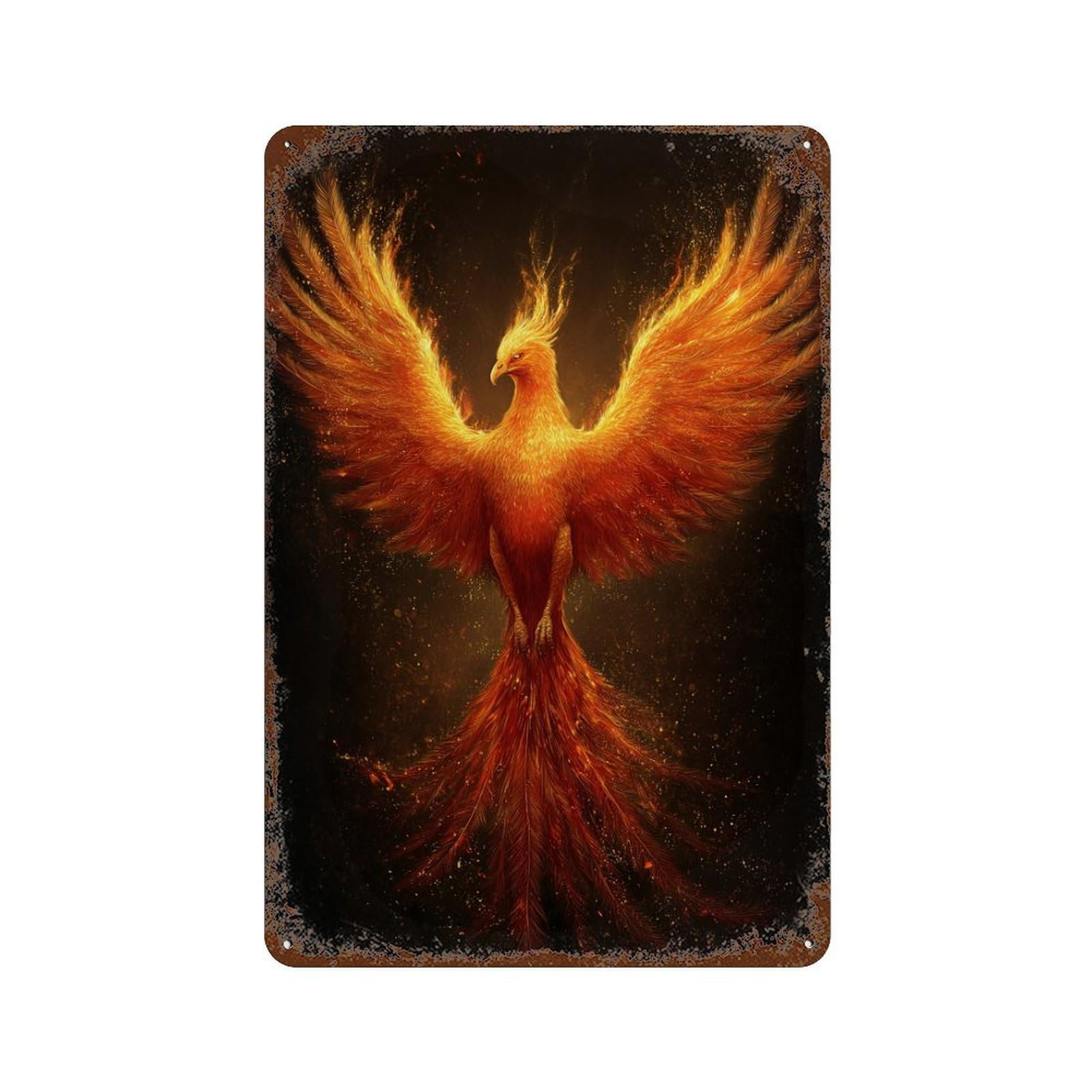Rust Effect Phoenix Rising Mythical Firebird Artwork -1 Vintage Rust Metal Sign 11.8"x7.9", Classic Wall Plaque for Shed, Workshop And Garage Wall Decor