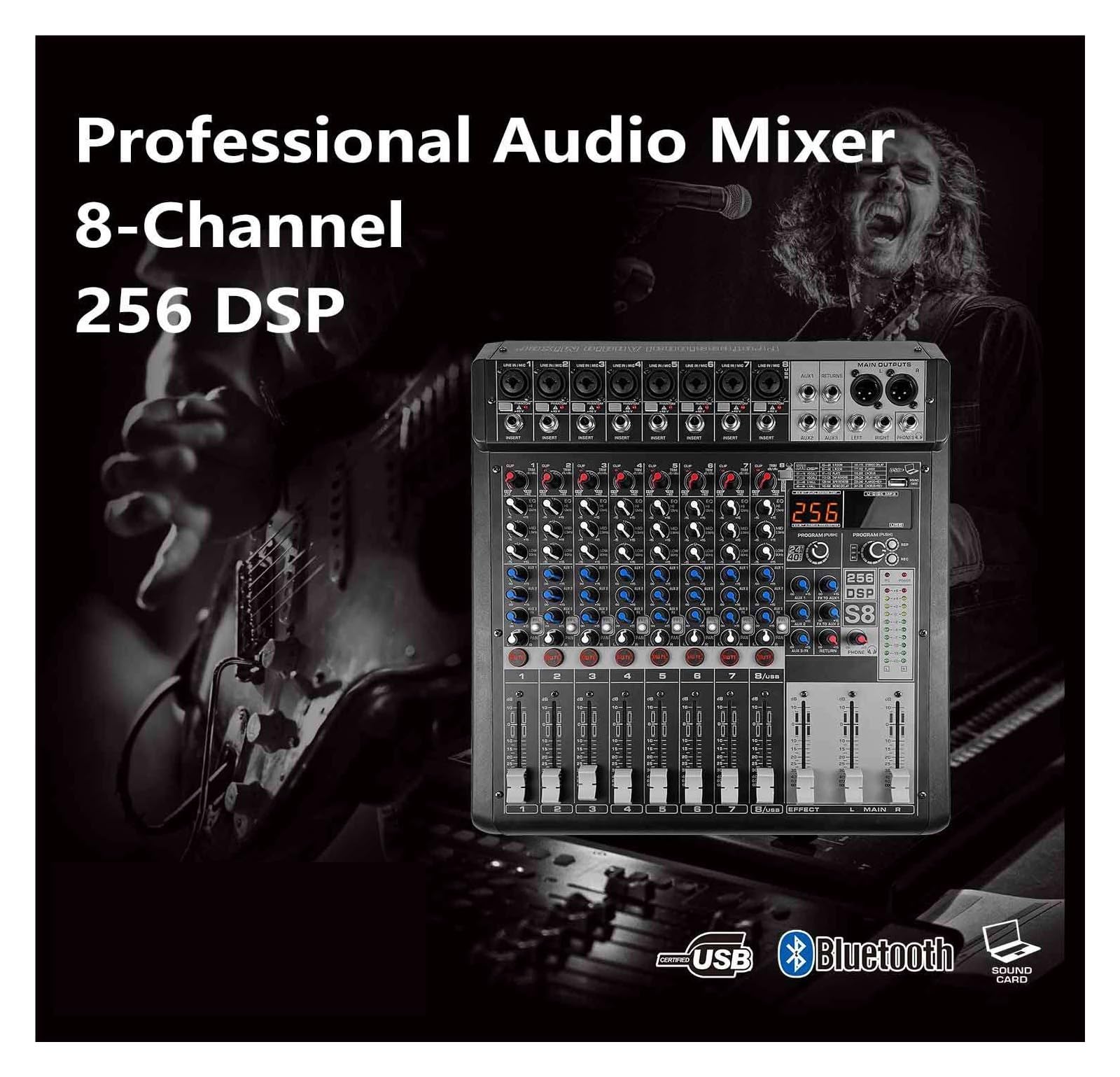 8-kanałowy Kontroler DJ Z Efektem Pogłosu 256 DSP BT 5.0 Mikser USB USB Do Profesjonalny Występ Na Scenie