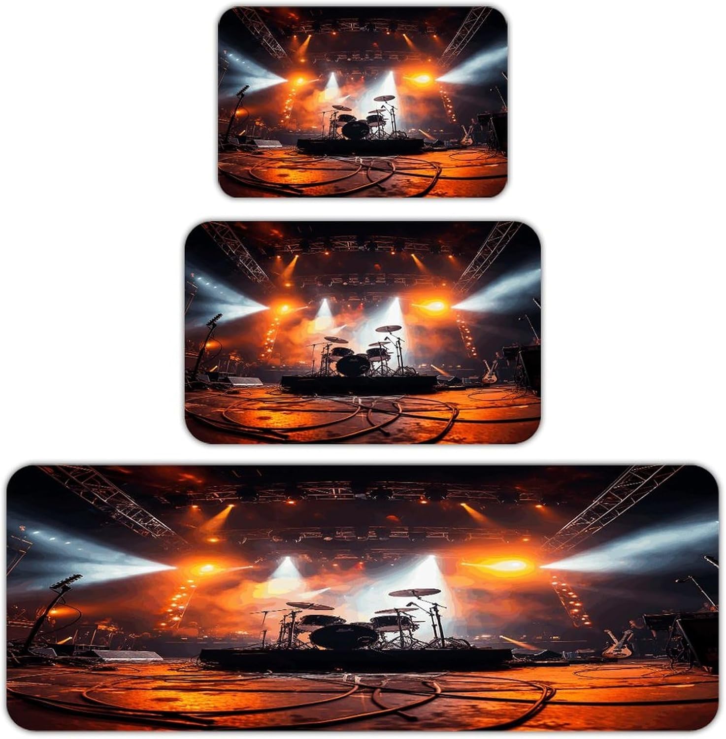 Rock Concert Stage Kitchen Rugs Sets of 3 Non Slip Kitchen Mats for Floor Farmhouse Kitchen Sink Mat Thick Comfort Standing Mat for Laundry Room Hallway Bathroom