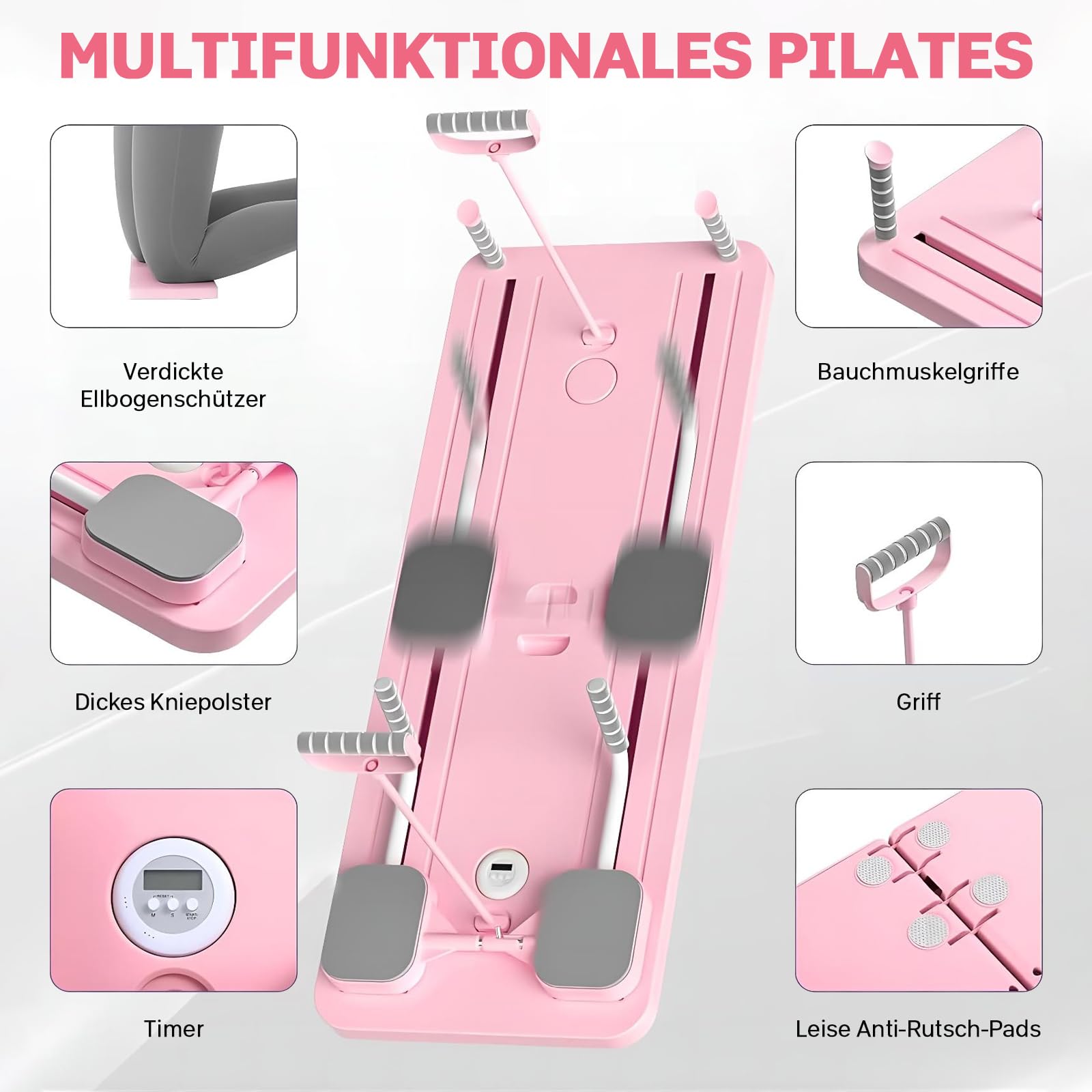 Pilates Reformer Compact, 4 in 1 Pilates pieghevole, la ruota addominale push-up rimbalza automaticamente timer, tavola addominale Pilates multifunzione per la casa e la palestra