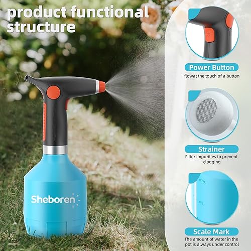 Miniatura 5 de Sheboren Botella pulverizadora eléctrica de 1 litro, pulverizadores de batería eléctrica para plantas en césped y jardín, fertilizante automático de