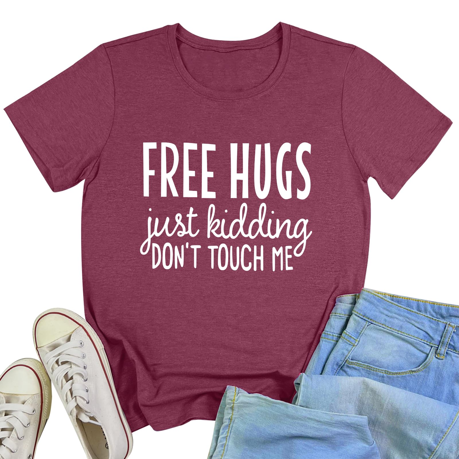 YITAN Women Cute Short Sleeve Tees Free HUGS Graphic T Shirts