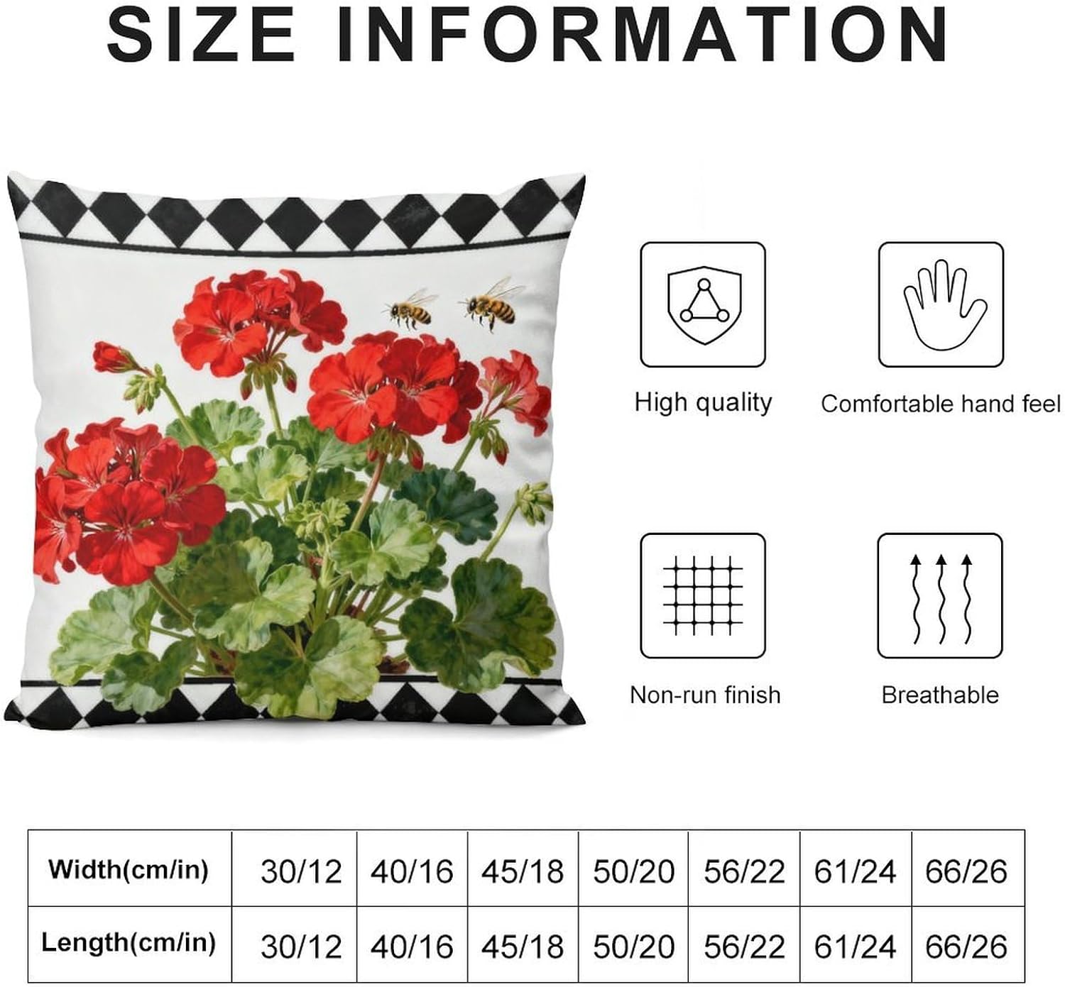 Throw Pillow Covers 20 "x20 Set of 2 - Red Geranium Bee Decorative Linen Pillow Covers Cushion Cases for Farmhouse Sofa Couch Outdoor Home Decorations image 2