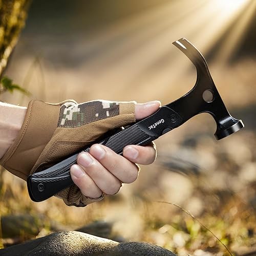 Miniatura 4 de Martillo multiherramienta, multiherramienta 13 en 1 con cuchillo, sierra, silbato, iniciador de fuego, equipo compacto de supervivencia al aire