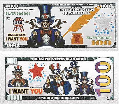 4pc/Set Uncle Sam, I Want You Silvery Banknote, 100 Dollar Plastic Money Collectibles Commemorative Bills Gifts