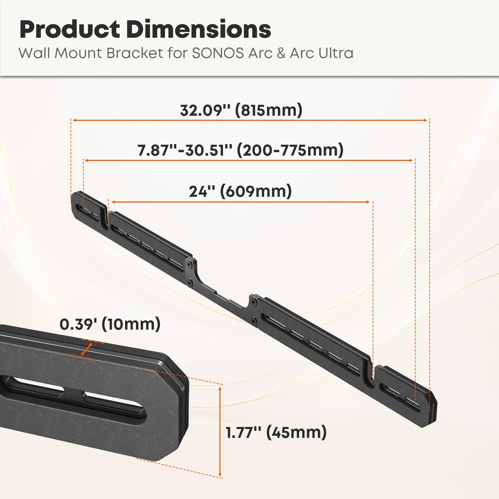 PUTORSEN Soundbar Wandhalterung für Sonos Arc und Arc Ultra - Ultraschlanke Soundbar Halterung, Verdecktes Design, inklusive Wasserwaage und Schutzpolstern aus Schaumstoff, Traglast 10 kg
