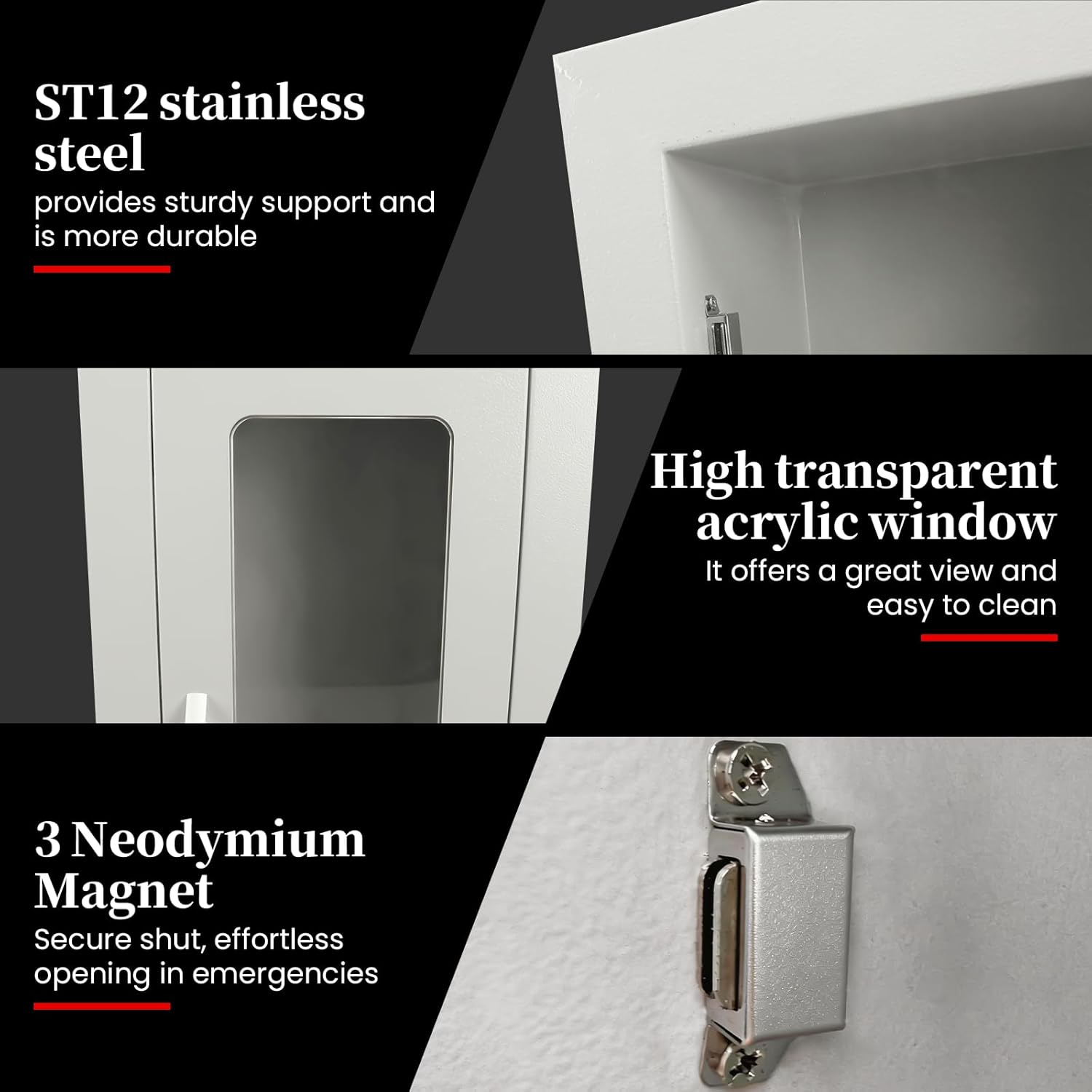 Semi Recessed Fire Extinguisher Cabinet|St12 Steel Fire Extinguishers Box with Magnetic Door|White Fire Extinguisher Mount with Acrylic Window for 5-10 lb Extinguishers(Extinguisher Not Included)