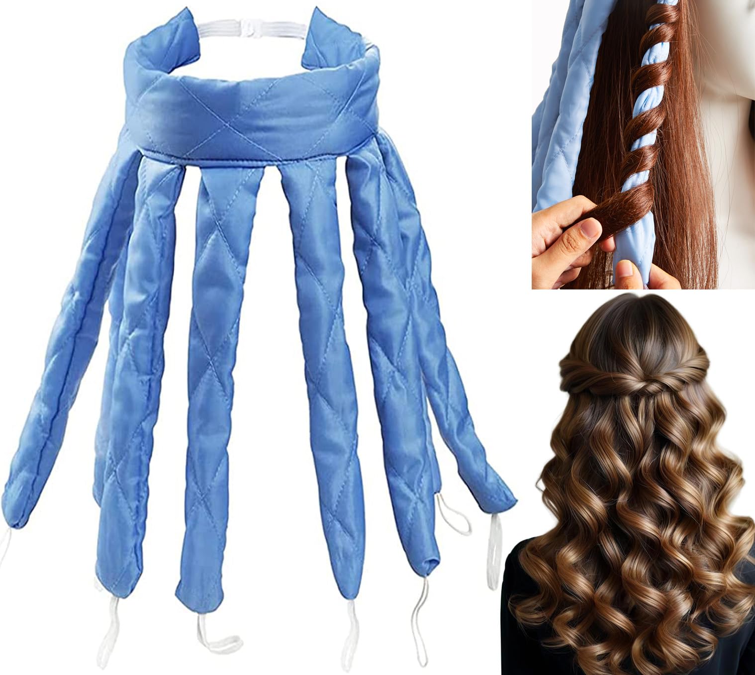 Heatless Curlers Headband, Octopus Hair Curler, Lockenwickler über Nacht Locken Ohne Hitze Für Lange Mittleres Haare, Seidenband Lockenwickler Weiches Stirnband Wellen Tools Für Damen Mädchen - Blau