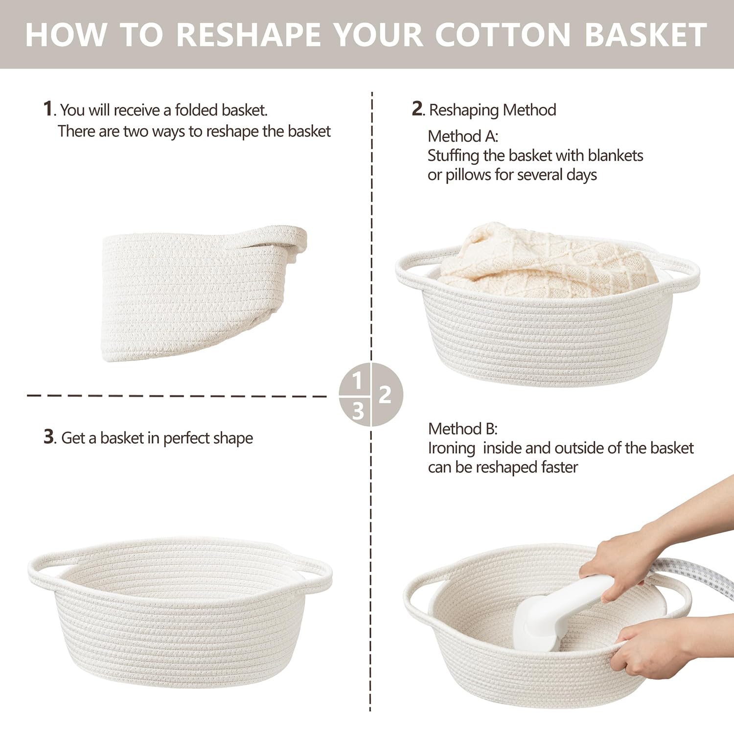 Panier en Corde de Coton Tressée Blanche avec Poignées,Panier Cadeau Vide,Petit Panier de Rangement en Rotin pour Chambre D'enfant,Salle de Bain,étagères, Jouets de Bébé et Décoration D'intérieur Panier en Corde de Coton Tressée Blanche avec Poignées,Panier Cadeau Vide,Petit Panier de Rangement en Rotin pour Chambre D'enfant,Salle de Bain,étagères, Jouets de Bébé et Décoration D'intérieur