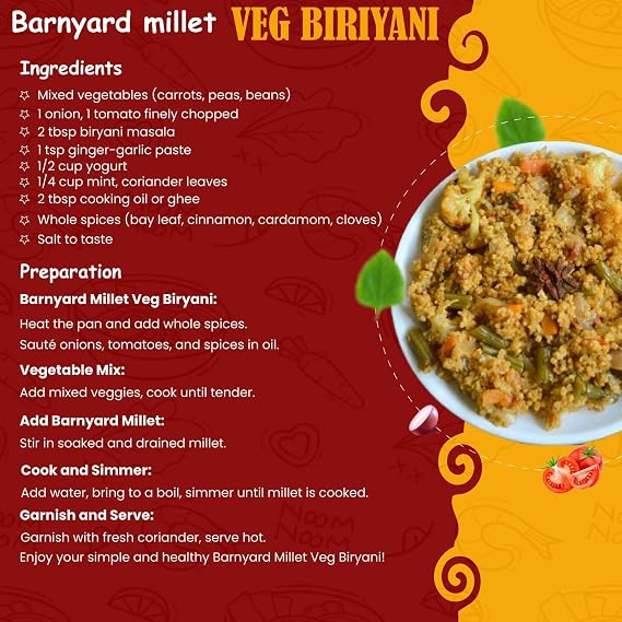 Rigel Spices Barnyard Millet | Resealable pack | Kuthiraivali | Non GMO | Gluten Free | Rich in fiber (1 KG)