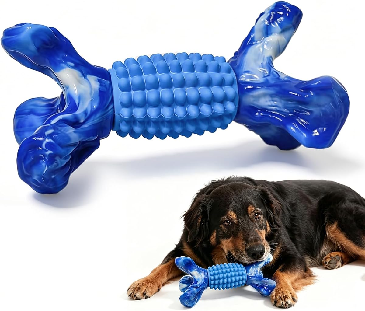 Juguetes indestructibles para masticar perros para masticadores agresivos, juguetes resistentes para perros grandes y medianos, huesos masticables de larga duración para mantenerlos ocupados, juguete duradero con sabor a carne, azul