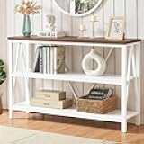 HOMISSUE Entryway Console Table, Rustic Console Tables with Wide Storage, Industrial Foyer for Entry with 3-Tier Open Shelves, White, 47 Inch