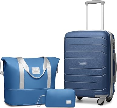 LARVENDER 3-Piece Carry On Luggage Set for Women,Hard Shell Suitcase 20Inch Carry On Luggage 22x14x9 Airline Approved, Spinner Wheel and TSA LockNavy 20Inch/DB/TB