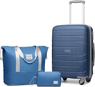 3-Piece Carry On Luggage Set for Women,Hard Shell Suitcase 20Inch Carry On Luggage 22x14x9 Airline Approved, Spinner Wheel and TSA Lock(Navy 20Inch/DB/TB)