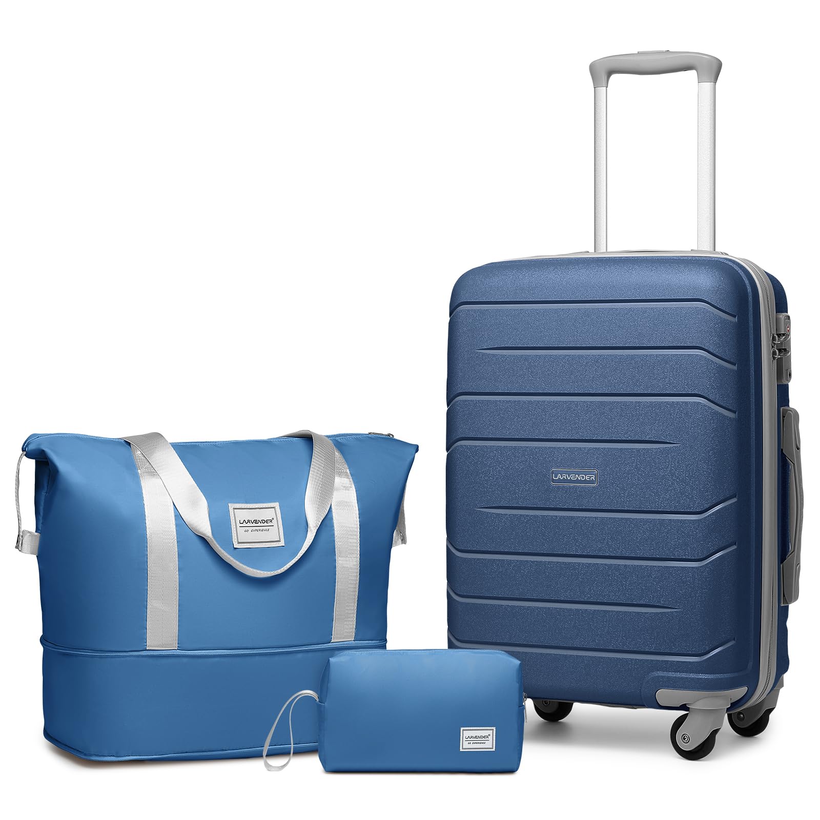 LARVENDER 3-Piece Carry On Luggage Set for Women,Hard Shell Suitcase 20Inch Carry On Luggage 22x14x9 Airline Approved, Spinner Wheel and TSA Lock（Navy