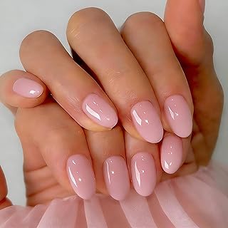 KQueenest Soft Gel Press On Nails Kurz, 32 Stück 16 Sizes Hell Baby Rosa Nägel zum Aufkleben Kurz Rund, Natürlich Mandel Fake Nails Press ons, Einfach Full Cover Künstliche Nägel für Frauen Maniküre