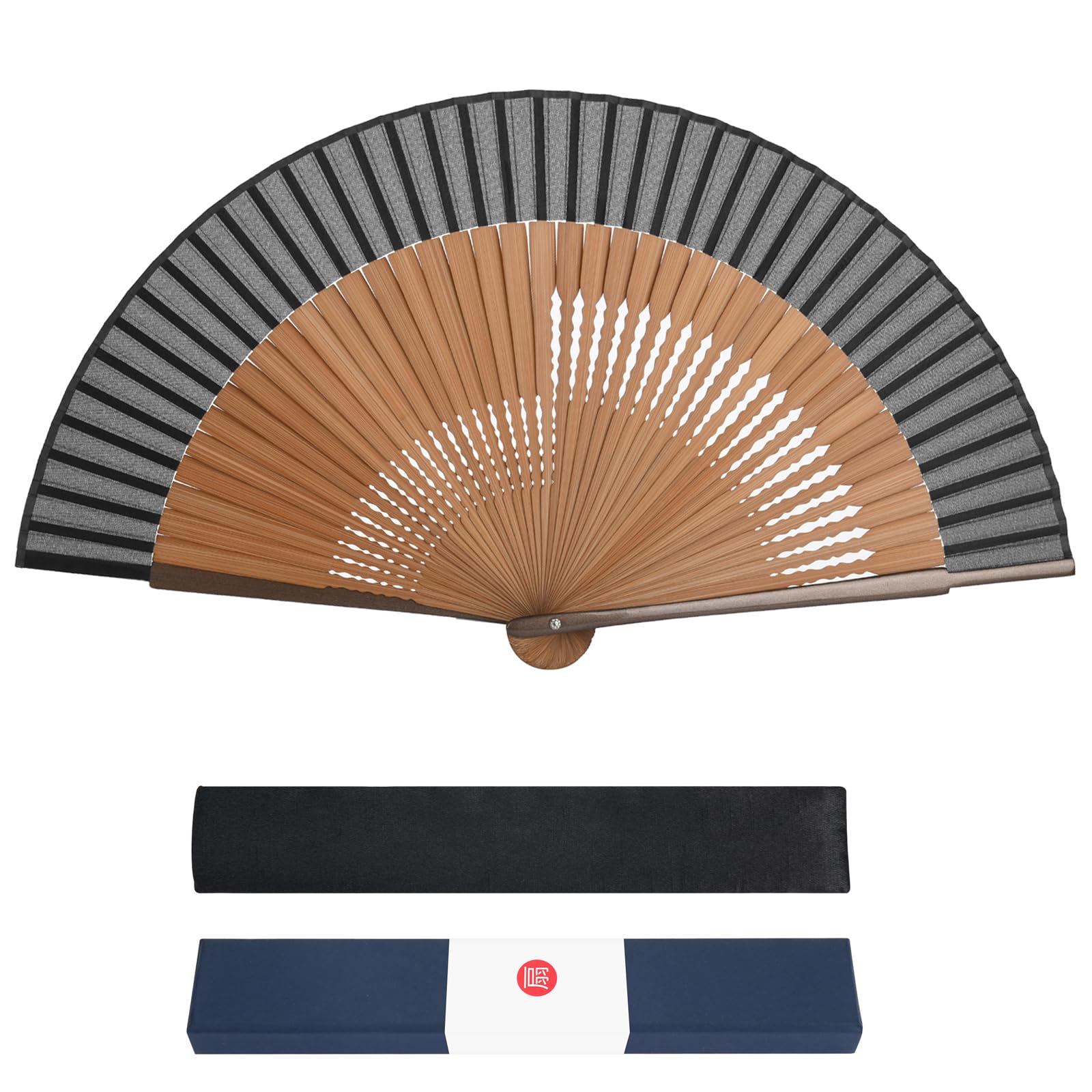 [Ganve] Men's Folding Fan, Made in Japan, Durable, Bag Included, Gift Box, Popular, High Quality Silk Fan, Lightweight, Gentleman Fan, Stylish, Ladies' Fan, Gift, Father's Day, Fireworks Festival, : C