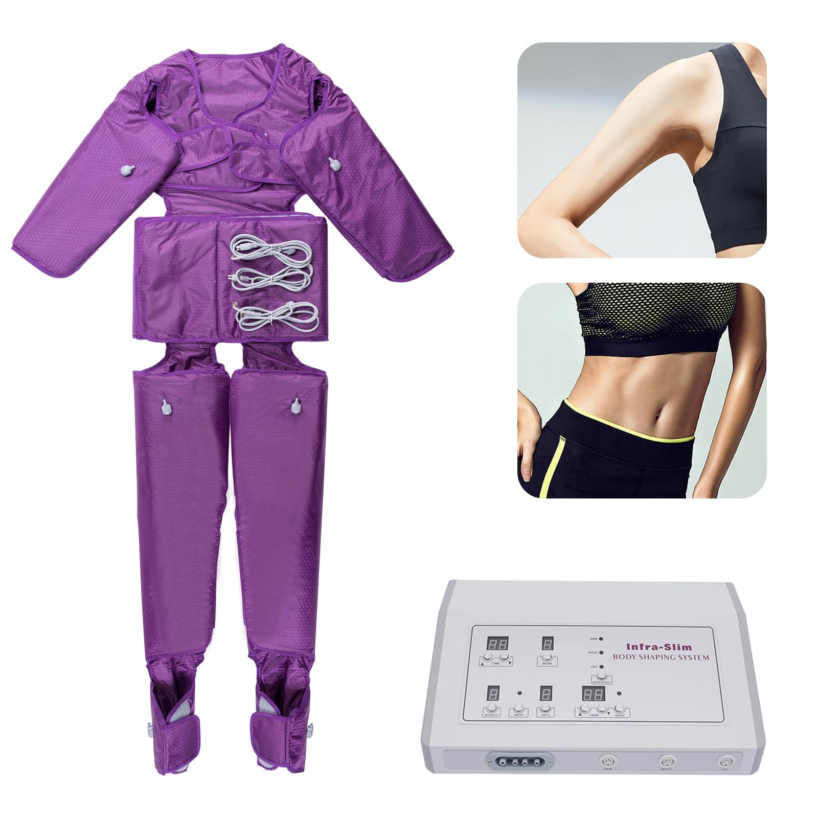 Massaggiatore tutto il corpo, 600 W, 220 V, elettrico per tutto il corpo, pressoterapia, massaggio linfatico, perdita di peso per circolazione sanguigna e rilassamento muscolare (viola)