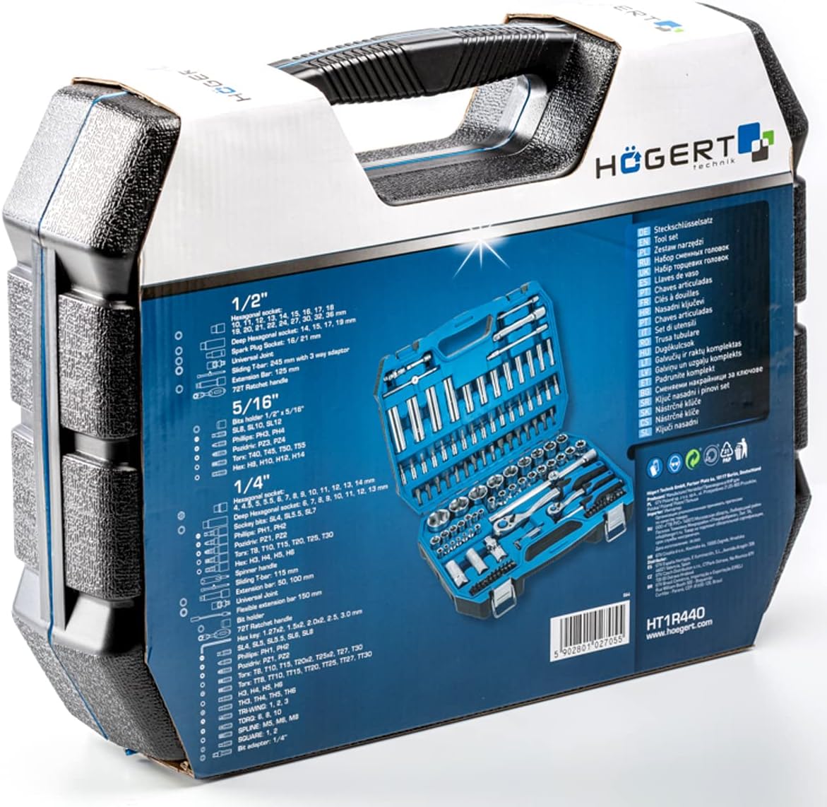 Högert Technik - Tool Set I Socket Wrenches, Bits and Accessories I 1/4 Inch and 1/2 Inch I High Quality Alloy Cr-V Steel I Deformation-Resistant I Drop Forged I HT1R440-144 Pieces