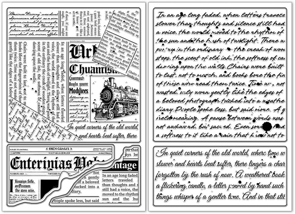 GLOBLELAND 2 Sheets Text Background Clear Stamp for Scrapbooking Newspaper Texture Silicone Stamps Handwritten Background Transparent Stamp Set for Card Making DIY Embossing Journaling