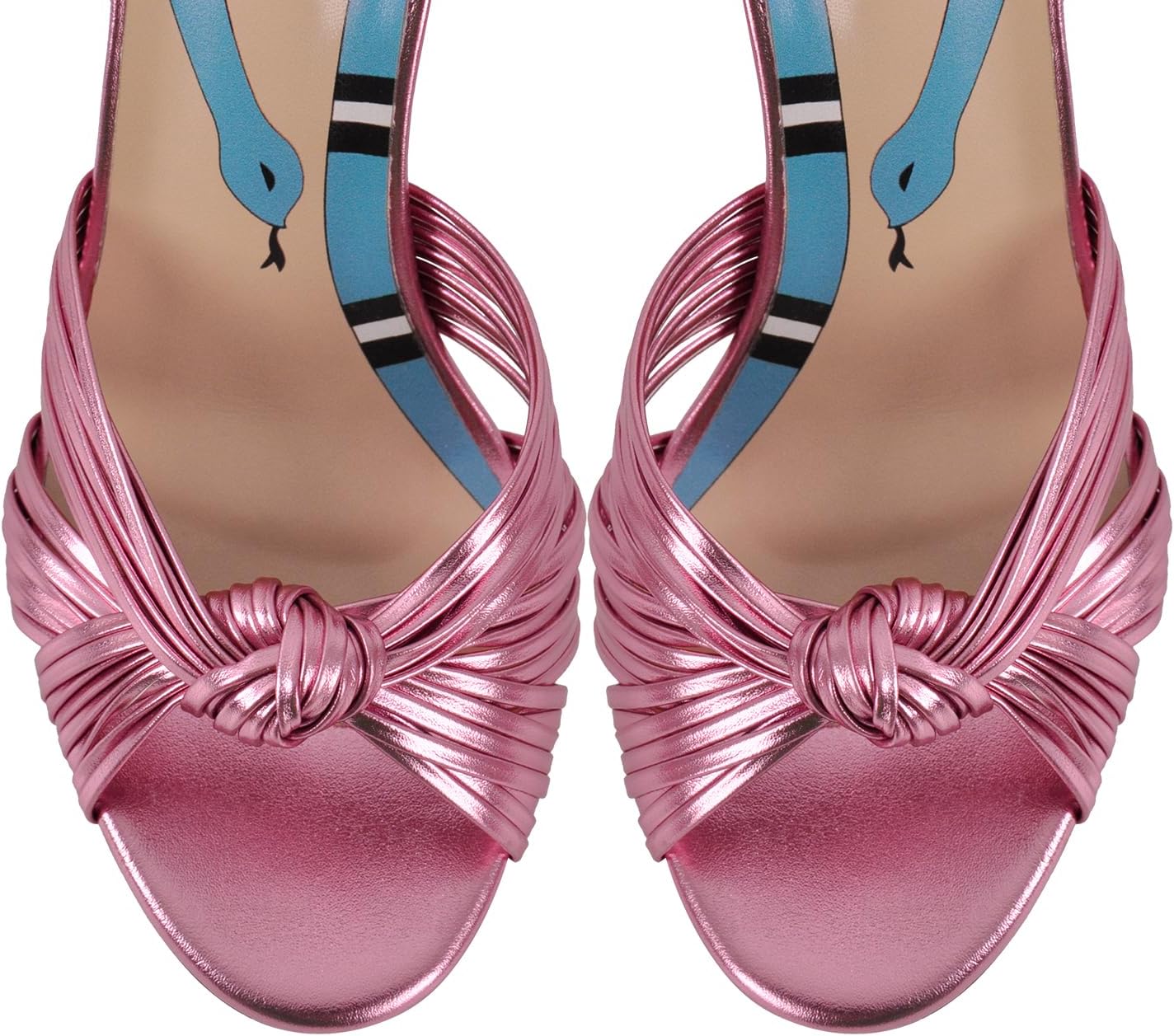 Only maker Strappy Heels for Women Heeled Sandals Metallic Knot Pointed Toe Heel Ankle Strap Stiletto High Heels Dress Shoes Pink Size 11 - Image 6