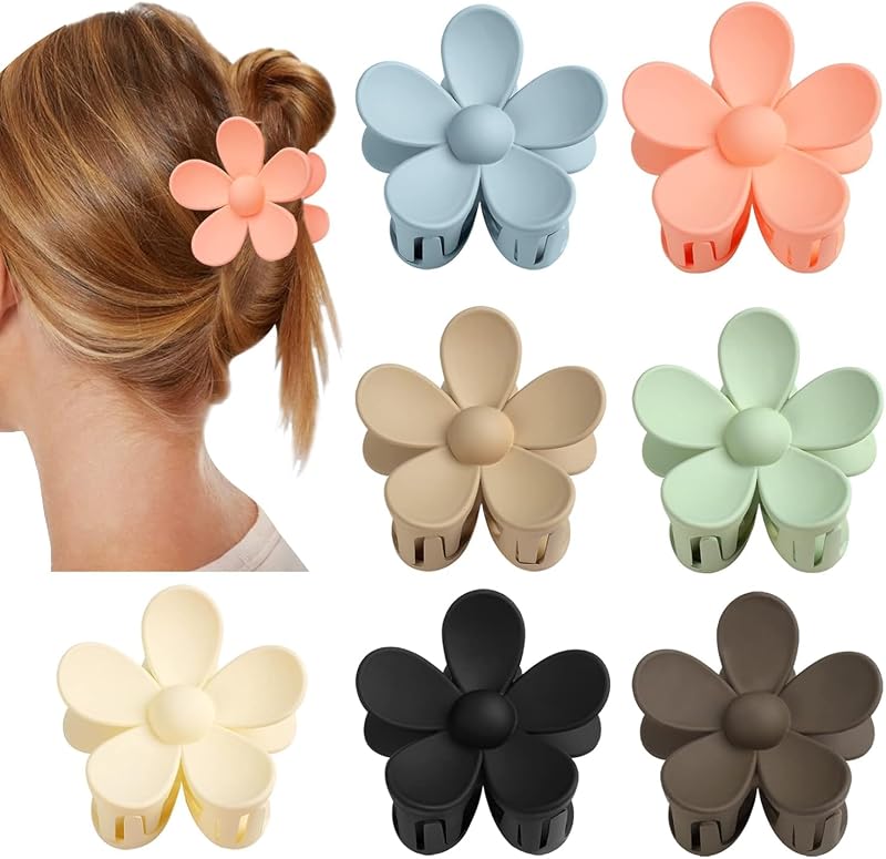 Flower Claw Clip 7 PCS Claw Clips, Hair Clips for Women Non Slip for Thick Hair Women Girls Gifts, 7 Colors