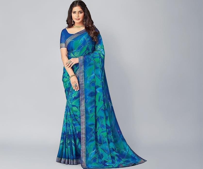 SIRIL Women's Chiffon Printed Saree With Unstitched Blouse Piece