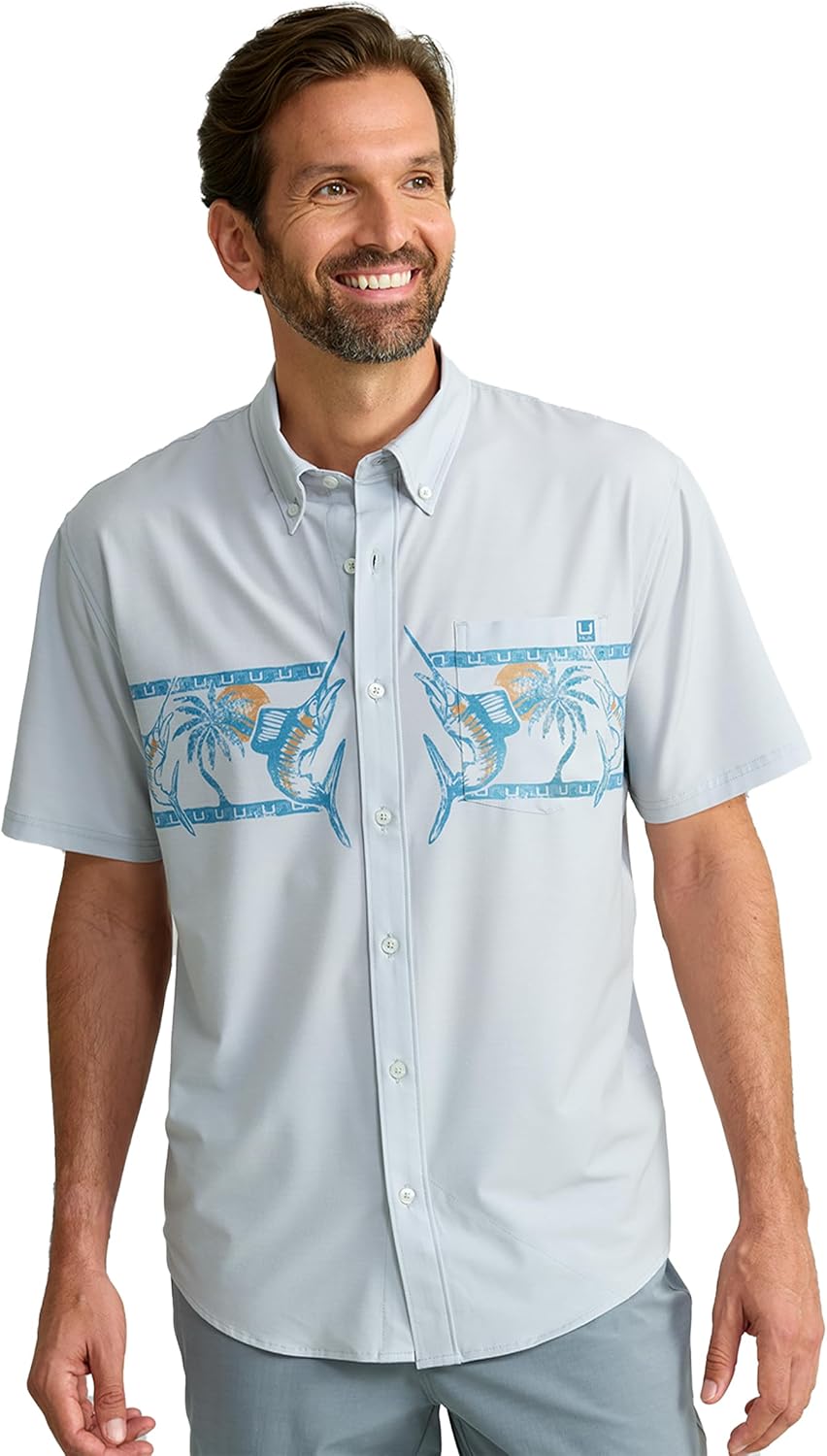 HUK Men's Kona Short Sleeve Fishing Button Down Shirt