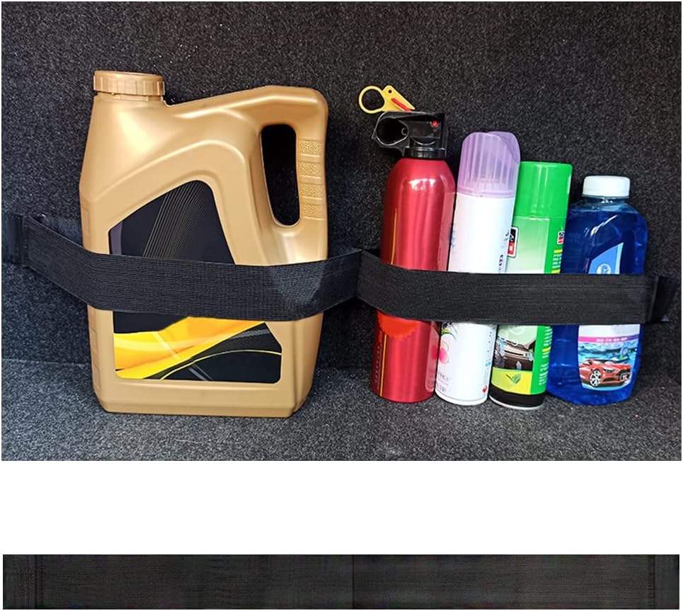 Elastic Car Trunk Organizer Straps with Hook and Loop Tape+2 "Pocket,20"/27.5" Car Organizers,Organize the Cluttered Trunk Keeps Items from Rolling Around (27.5inch Long)