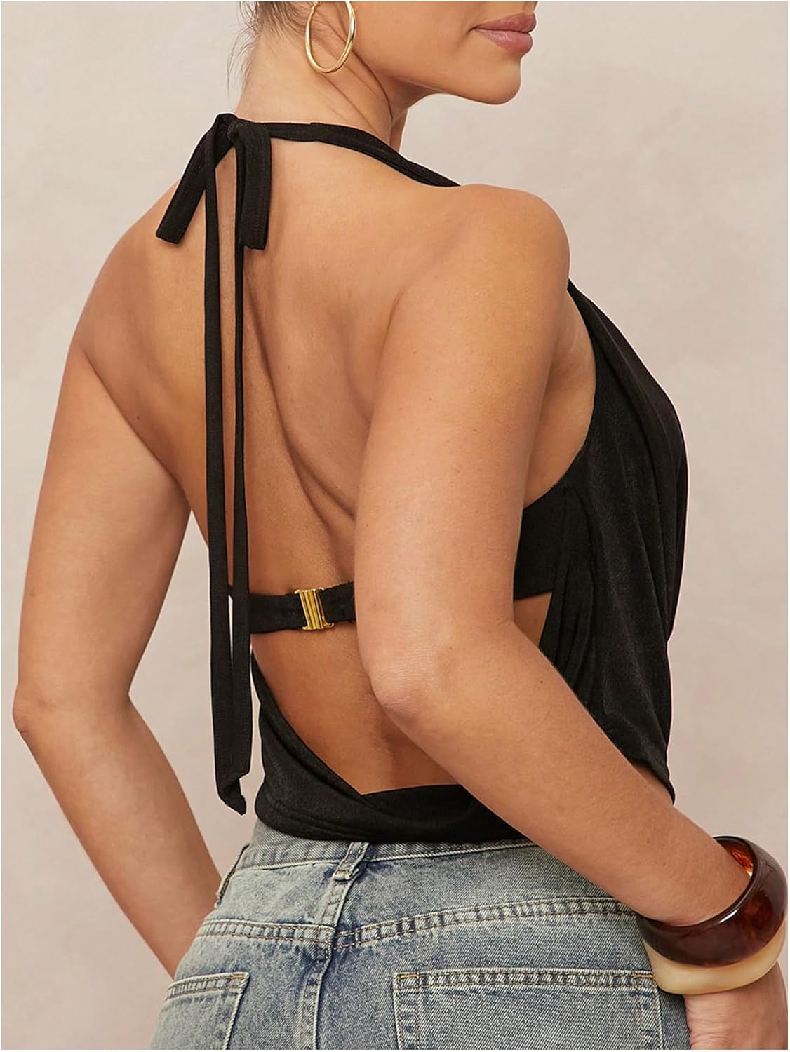 SOLY HUX Women's Halter Top Cut Out Draped Front Sleeveless Tie Backless Crop Tank Tops - Image 2