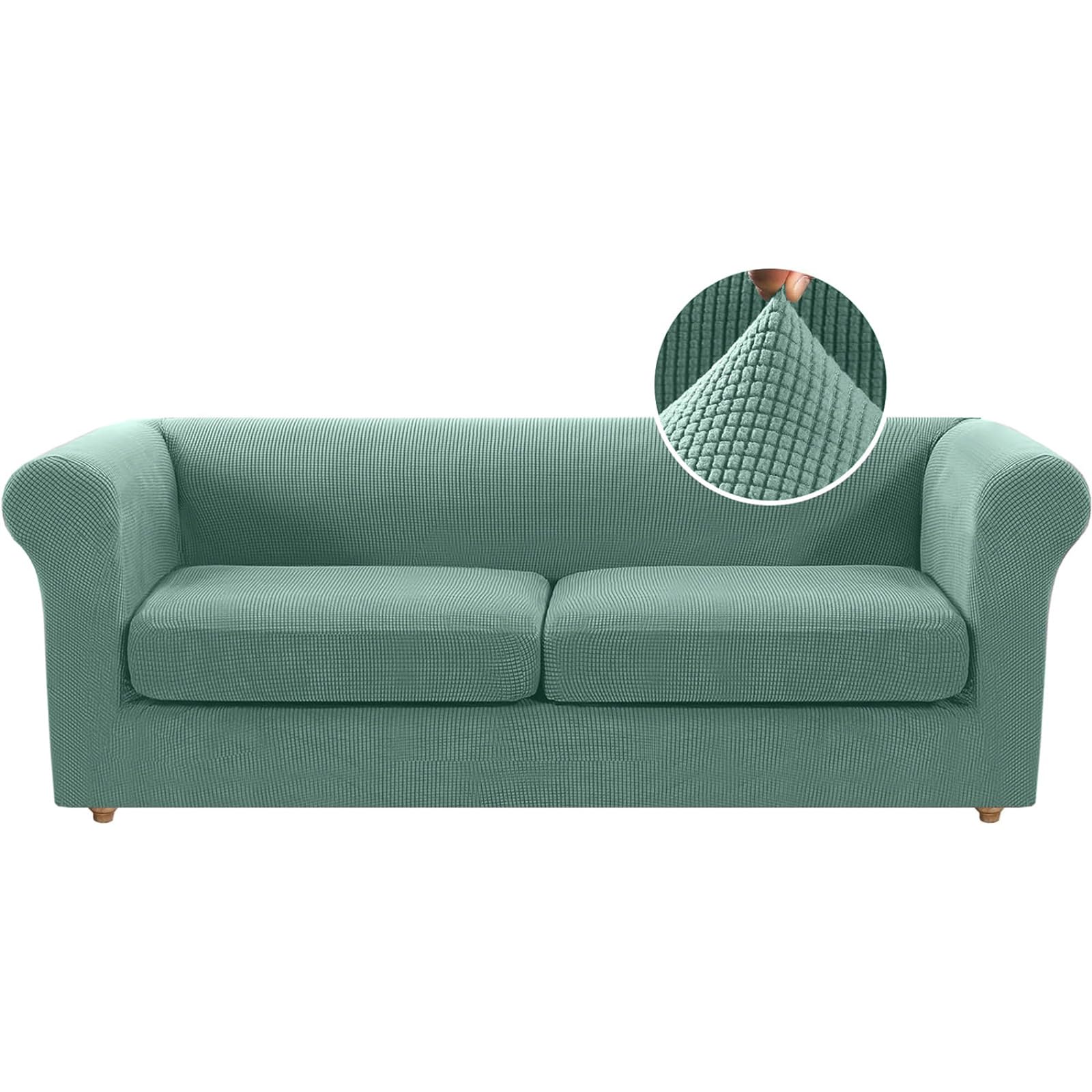 BXFUL Stretch Chesterfield Sofa Cover with Separate Cushion Covers for Living Room Soft Non-Slip Sofa Slipcover Furniture Protector for Dogs Feature Thick Jacquard Fabric (Large Loveseat,Light Green)