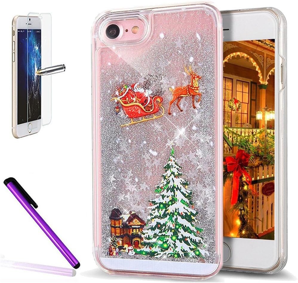 iPhone 4 Case, iPhone 4S Liquid Cover, ISADENSER PC 3D Flowing Quicksand Moving Stars Bling Glitter Snowflake Christmas Tree Santa Claus for iPhone 4 / 4S. Christmas Tree - Silver Liquid