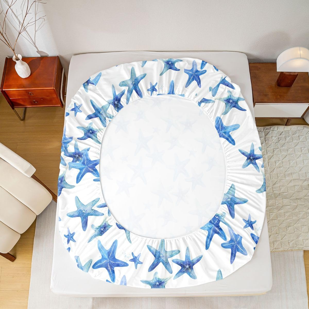 Feelyou Starfish Bedding Fitted Sheet Ocean Beach Marine Life Decor Bed Sheet Set for Kids Boys Girls Coastal Beach Theme Bedding Sheets Blue Bed Cover Bedroom Collection 3Pcs Full Size