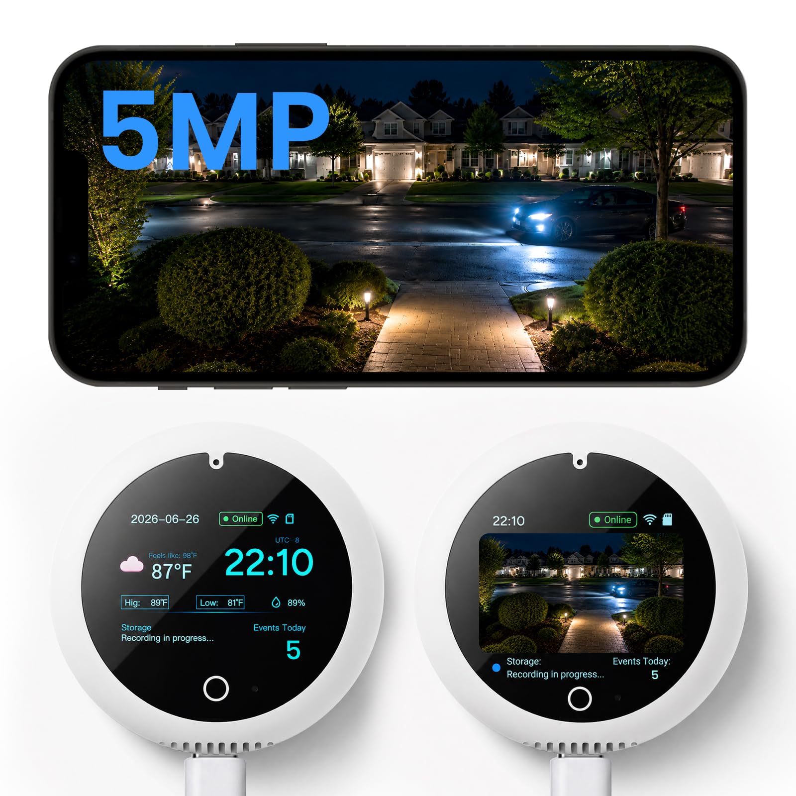 CAMSTRO 5MP Window Camera Home Security,Smart Display, Dual Band WiFi,2Pack