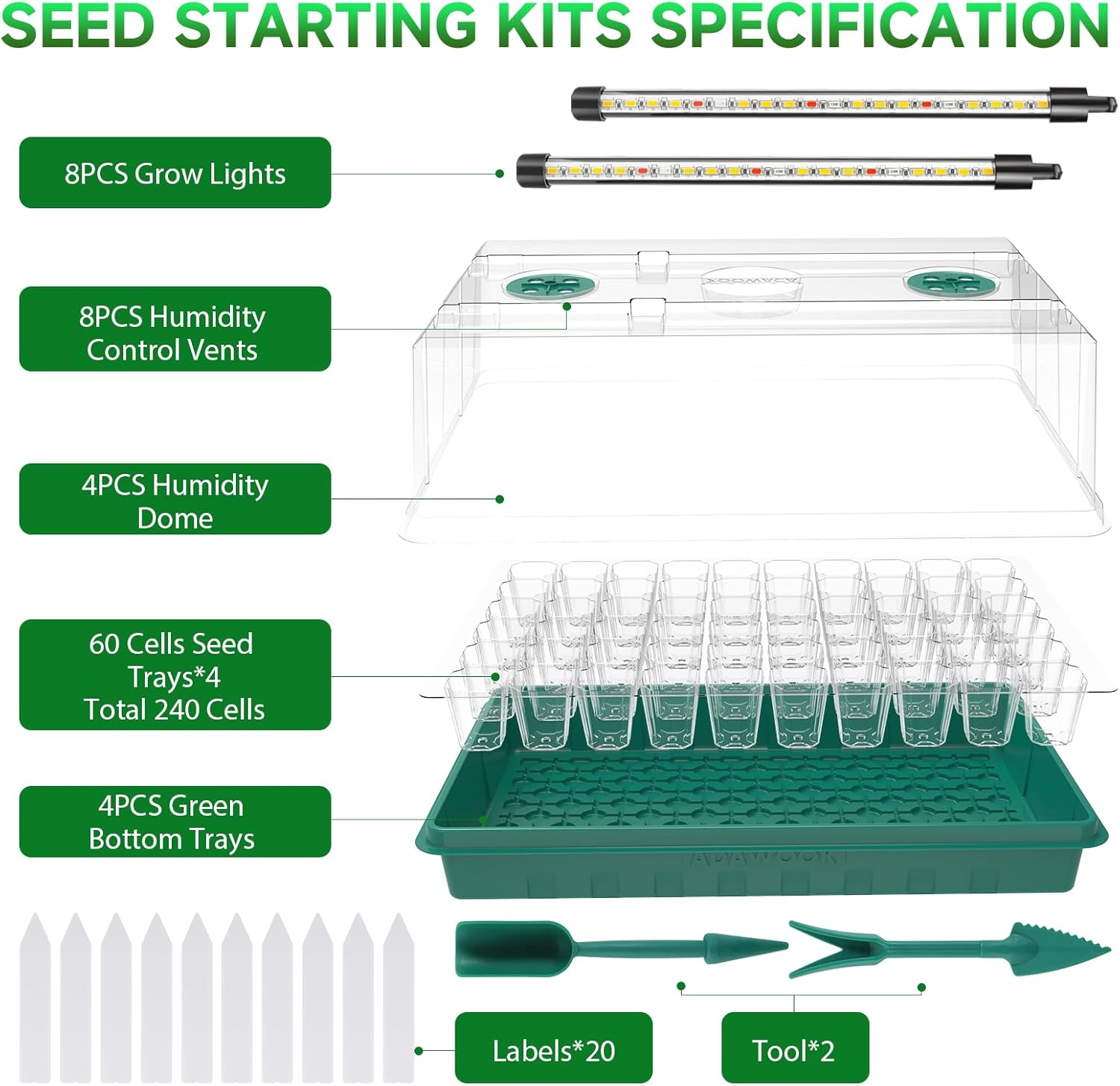 Seed Starter Trays with Grow Lights, Color Change Grow Lights for Seed Starting Kit, 3 Timming Set, Indoor Plant Growing Kit for Gardeners, Germination Trays Kits, Gardening Gifts (4)