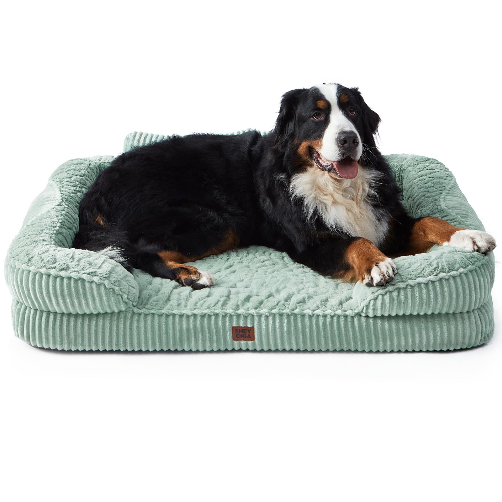 EHEYCIGA Orthopedic Dog Bed XXL, 114x89x20cm Extra Large Memory Foam Dog Bed Sofa with Sides and Waterproof Liner, Giant Pet Couch with Washable Removable Cover and Non-Slip Bottom, Green