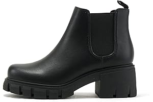 PIONEER Women's Lug Sole Mid Heel Chelsea Fashion Ankle Boot with Double Elastic Gore
