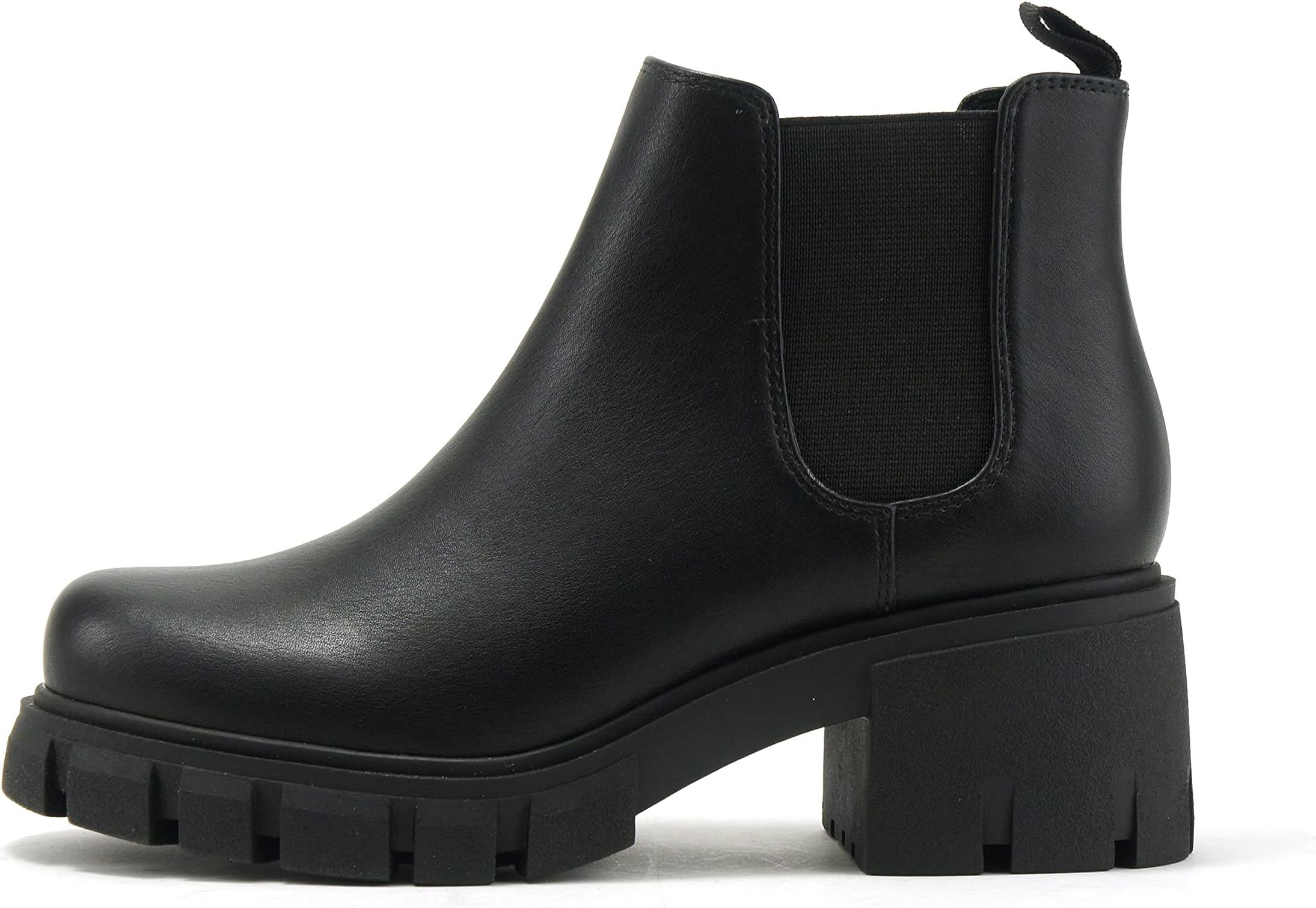 PIONEER ~ Women Lug Sole Mid Heel Chelsea Fashion Ankle Bootie w/Double Elastic Gore
