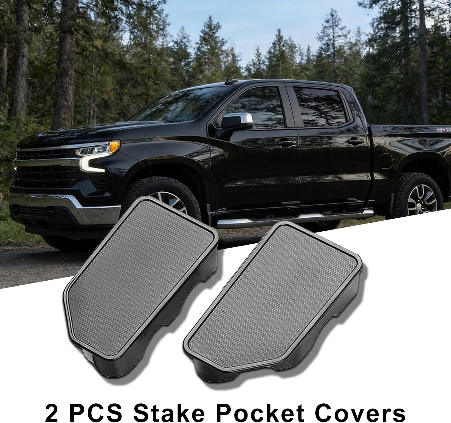 2 PCS Bed Rail Stake Pocket Covers for 2020-2024 2025 2026 Sierra 2500 3500HD and 2019-2026 Silverado/Sierra 1500 Accessories, Truck Rear Bed Rail Hole Plug Caps
