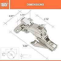 Vista 3 de TOUCH Bisagras de gabinete (2 pares, 4 piezas) Marco frontal de 165 grados 3/8 pulgadas, media superposición con clip, Lazy Susan con cierre