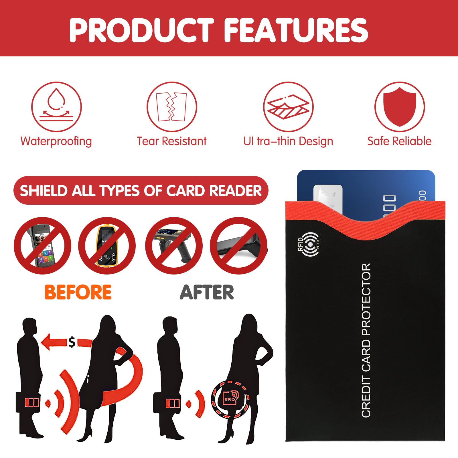 Gjinxi Travel RFID Blocking Sleeves, 18Pcs Premium RFID Card Holder Smart Slim Profile Design Card fit in Any Pocket or Purse Prevent Electronic Theft for Credit Debit Card Passport