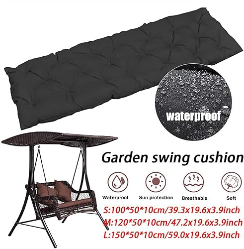 Miniatura 6 de Cojines de asiento de repuesto para columpio, cojín impermeable para columpio de 2 a 3 plazas, cojín grueso y lavable con respaldo, cojines de