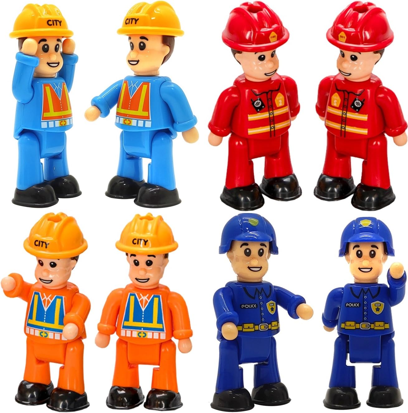 - 8-Set Bendable Play People Figures for Kids - Firefighters, Police Officers, Construction Workers, Sanitation and Community Helpers Figurines