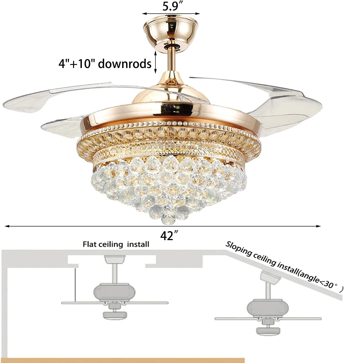 Onе-Dау Sаlе: Uр tо 70% оƒƒ LED Modern Ceiling Fan Retractable Ceiling Fan with Lights Remote Control Bladeless Ceiling Fan Fandelier Bedroom Living Room Dining Room Chandelier Ceiling Fan 42 Inches 36W LED Light