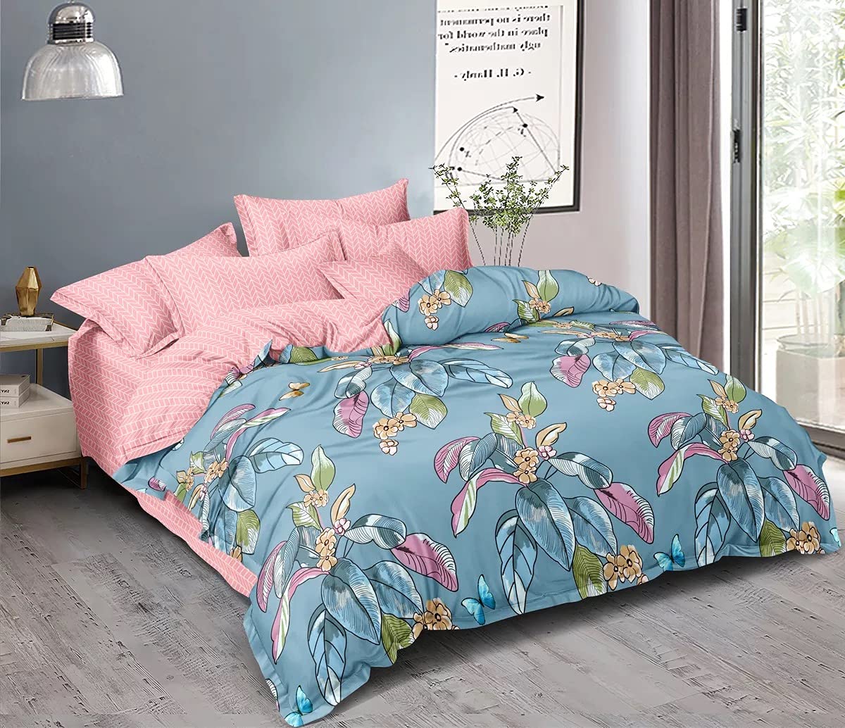 MORADO Premium Glace Cotton Floral Design Duvet Cover - Double, Blue Color with Zipper-image-42