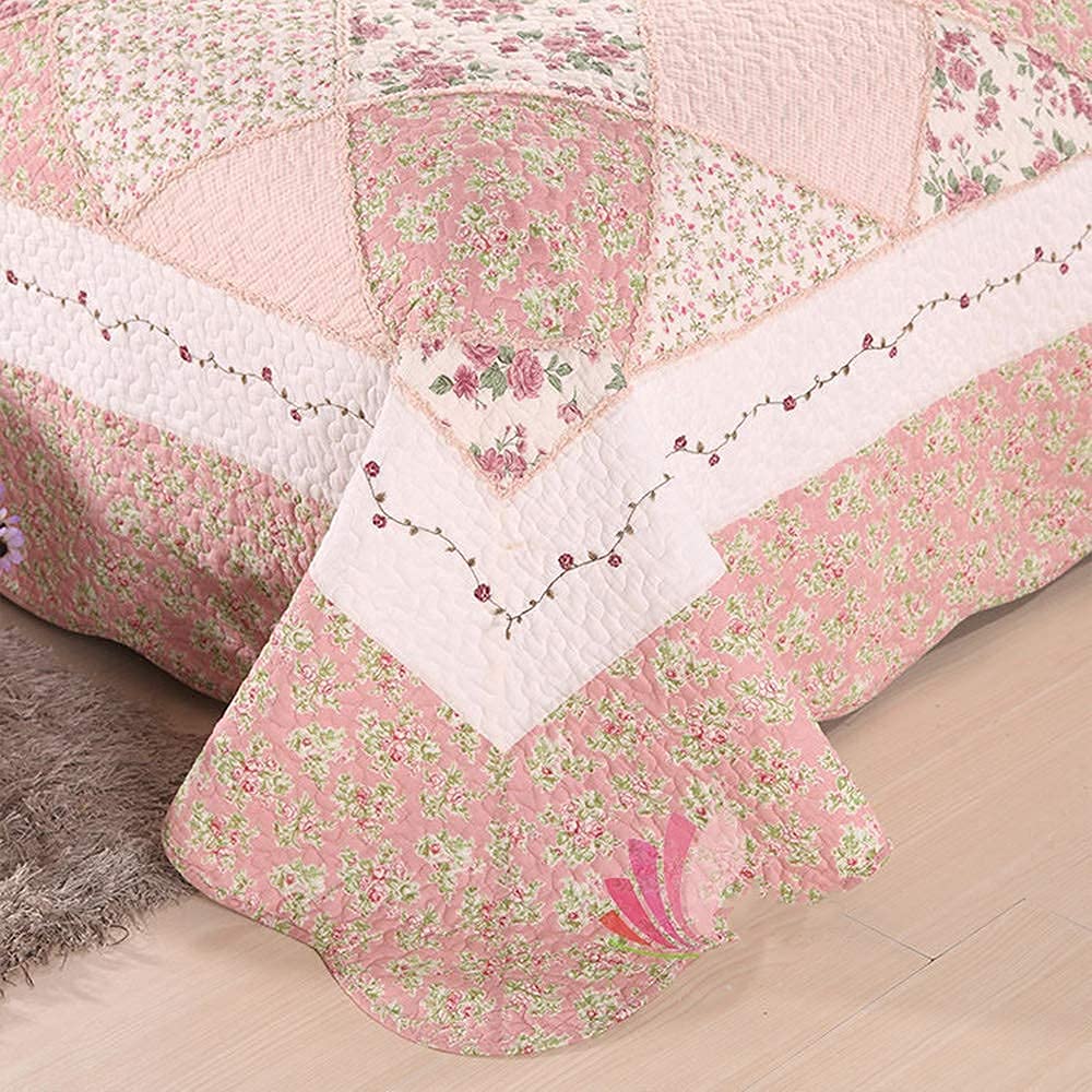 3-teiliges Tagesdeckenset aus Baumwolle, hypoallergen, gestepptes Bettdeckenset, 1 Bettdecke mit 2 Kissenbezügen, Queen-Size-Größe, 228,6 x 258,9 cm, Rosa, Romantisch
