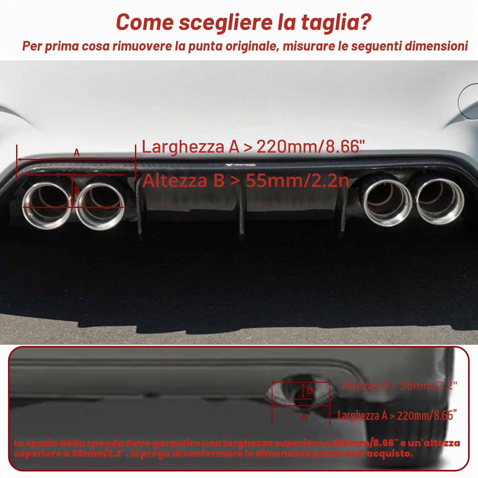 ingresso 2,5" uscita 3,5" Terminali di scarico in acciaio inox e gelo da 63 mm, con fori Auto End Silenziatore