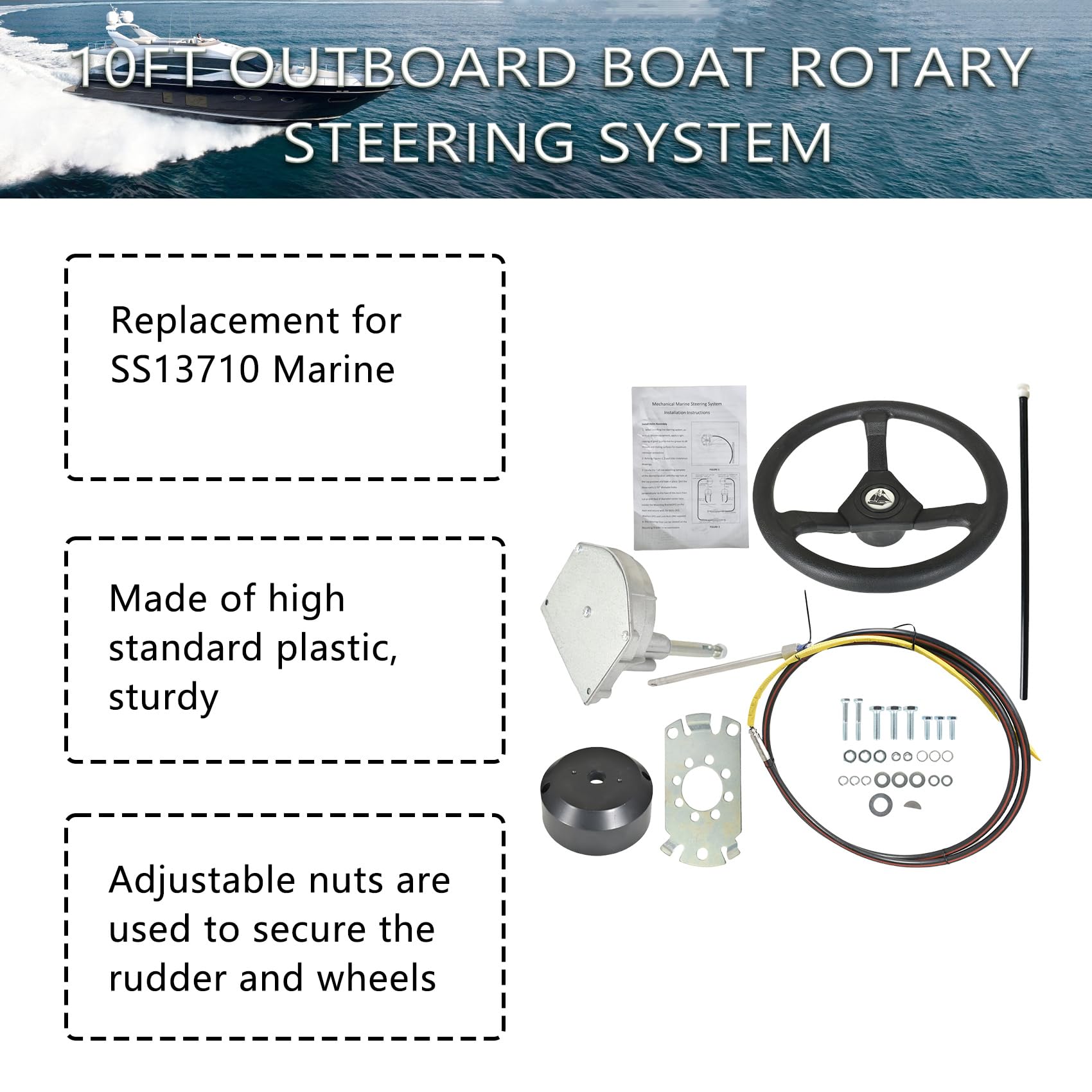 labwork 10FT Outboard Boat Rotary Steering System with Wheel