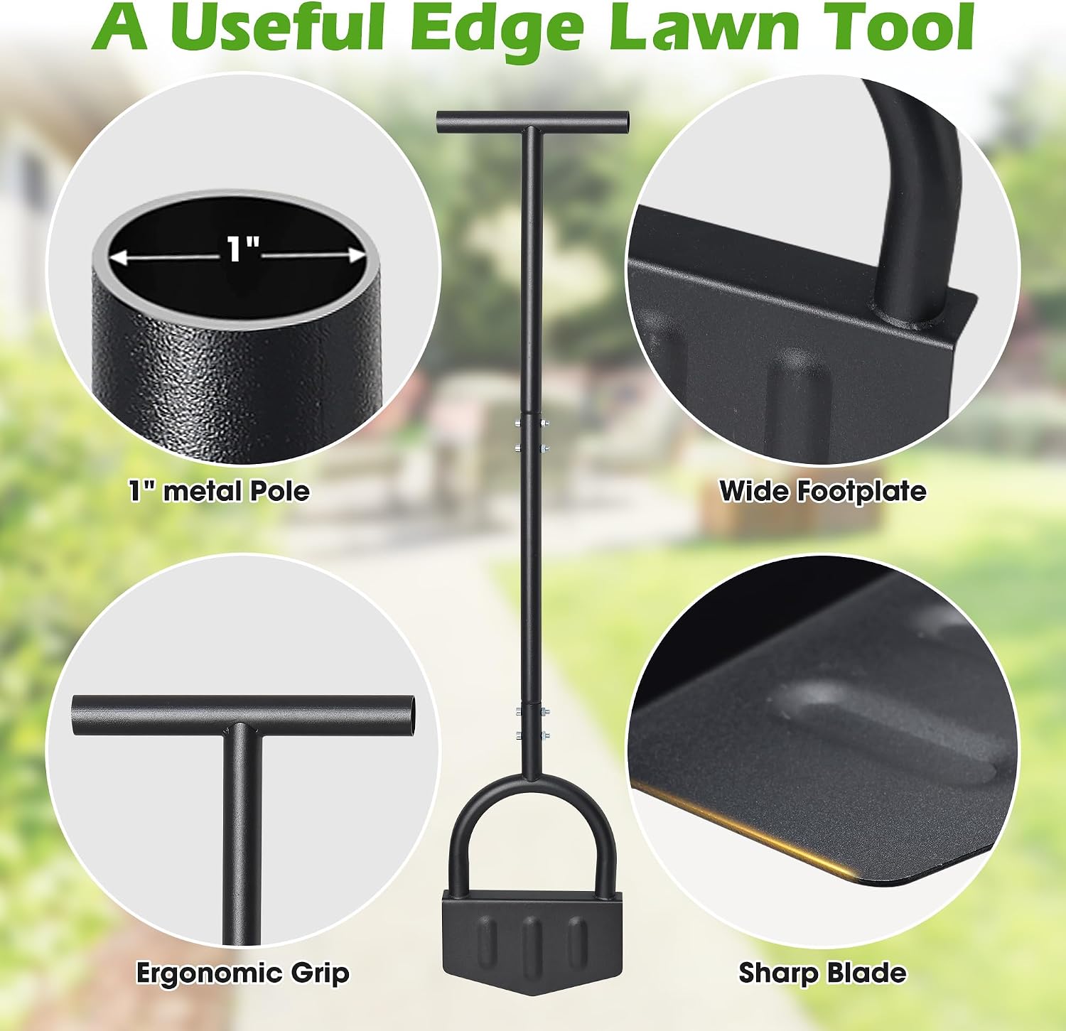 Lawn Edger Tool – Half Moon Edger with Wide Footplate, Manual Hand Metal Yard Garden Flower Bed Weed Landscape Grass Edger for Sidewalk, Garden Border and Cable Burying Long Handle 40"